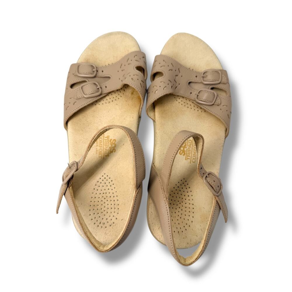 SAS Duo Women's 7.5 M Taupe Leather Slingback Sandals Tripad Comfort Buckle USA
